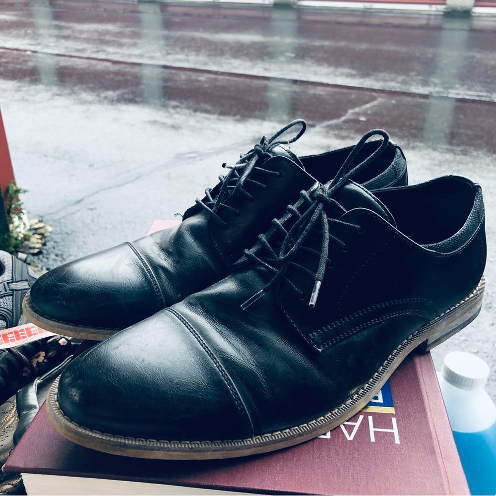 Seven 91 Shoes Mens Dress Plain Toe Oxford Black Leather Shoes Size 41/8US